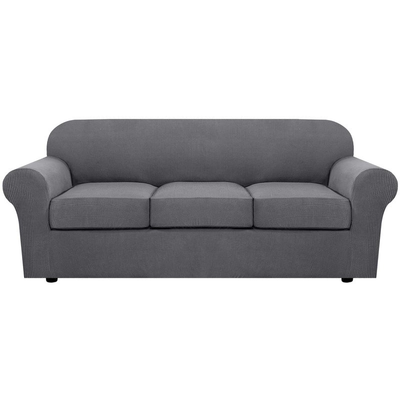 H.VERSAILTEX 4 Piece Stretch Sofa Covers for 3 Cushion Couch Covers for Living Room Furniture Slipcovers (Base Cover Plus 3 Seat Cushion Covers) Upgraded Thicker Jacquard Fabric (Sofa, Grey) - Image 1